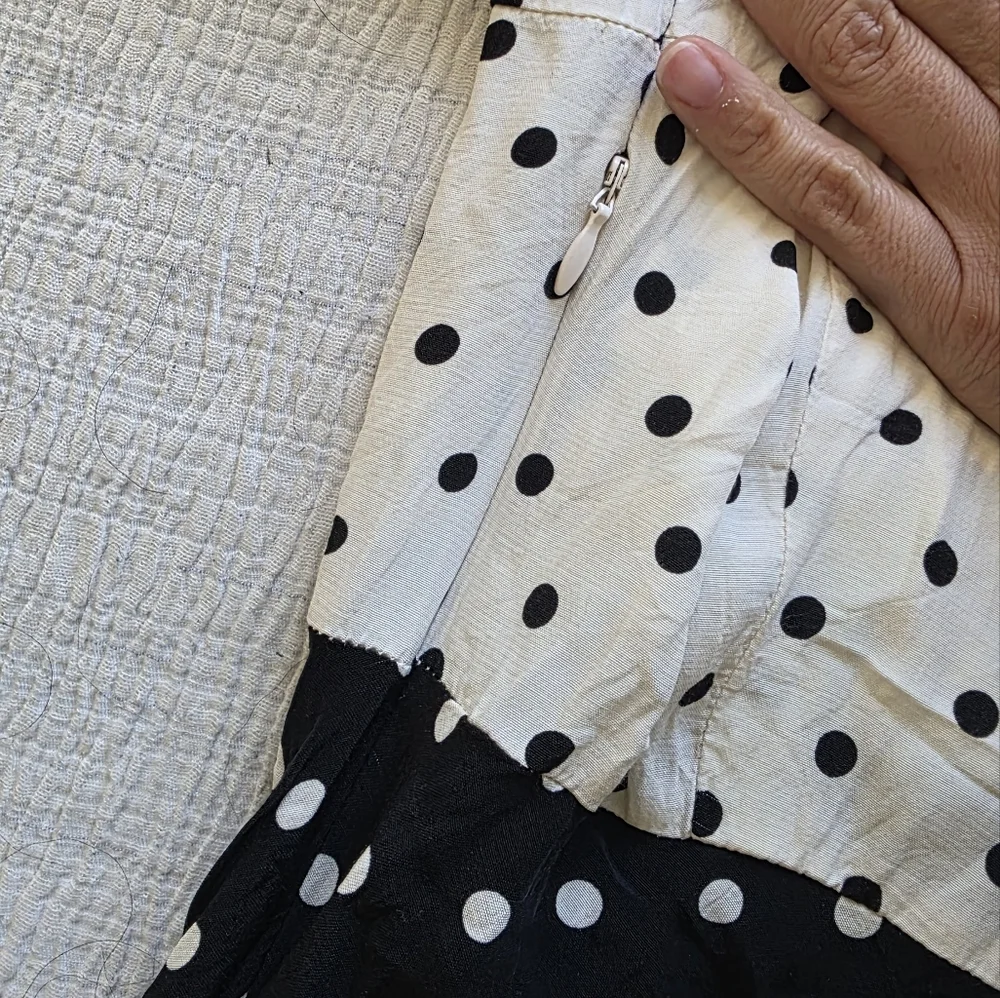 Vintage Polka Dot Midi Dress Black & White Cottagecore Parisian Chic Retro Sz S - Picture 4 of 6